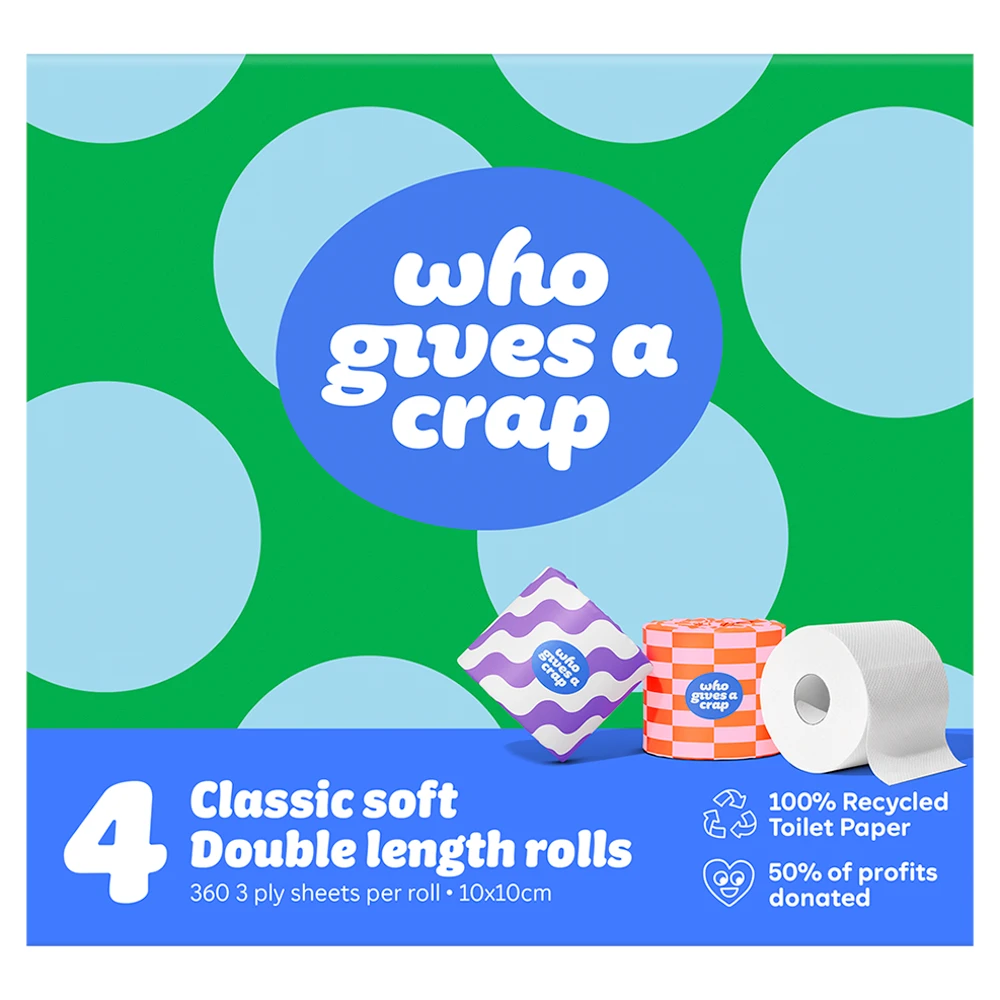 Who Gives A Crap 100% Recycled Toilet Paper 4 Double Length Rolls ...