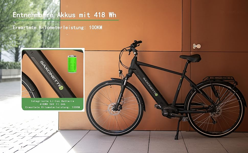 Saxonette 28" E-Bike mit 70NM Mittelmotor, 36V 11,4Ah Akku, 120KM  Reichweite, 9-Gang fr alle RH50CM | Fahrradzubehr | Joybuy