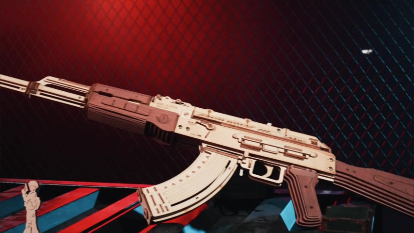 Robotime ROKR Justice Guard Rubber Band Gun Model Kit Wooden 3D Puzzle Toys 72 x 5.5 x 22cm 1PC,Home decoration, bookshelf decoration,Craft Gifts for Adults and Teens,Educational toys image 0