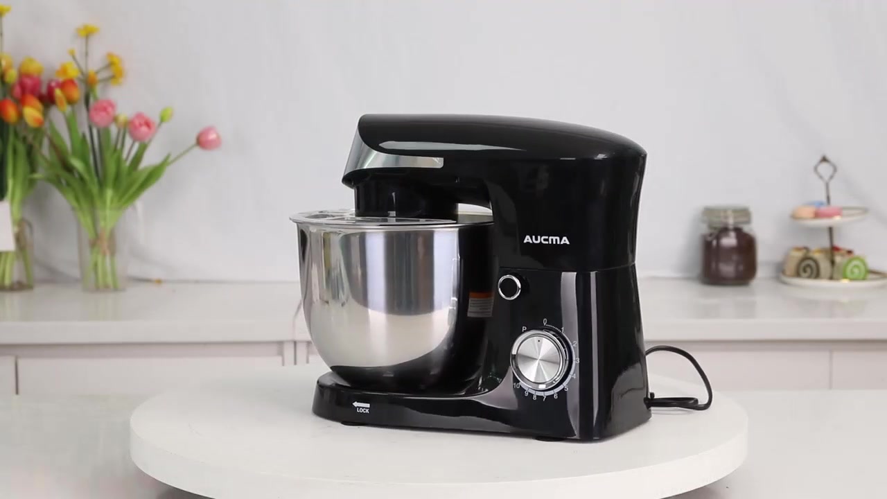 AUCMA staande mixer, 5 liter, 10 snelheidsinstellingen, kantelbare kop, 3-in-1 staande mixer met mengkom, deeghaak, garde en menghaak, mixer voor bakken, taart, brood, pizza, gebak, pasta en de meeste huishoudelijke koks, 400W pure copper AC-motor, (5 liter, zwart) image 0
