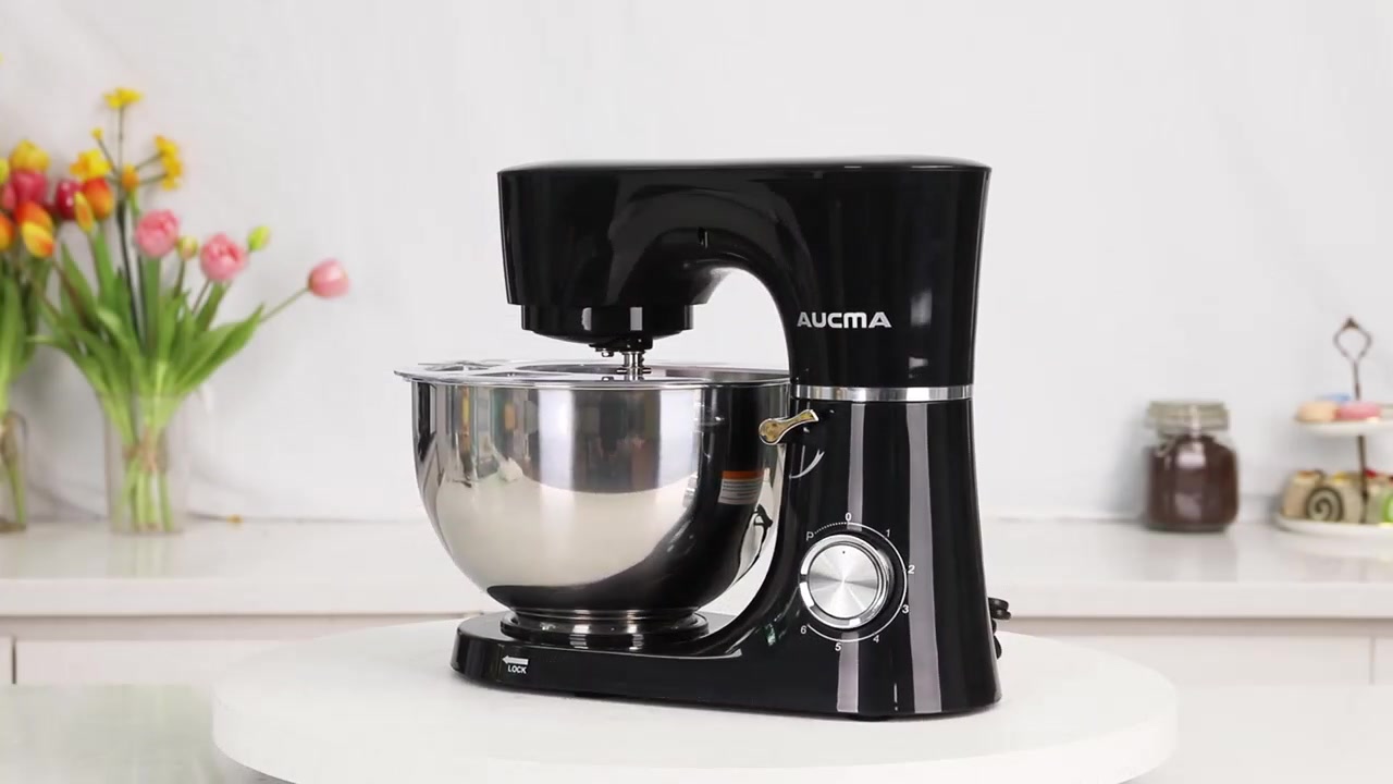 AUCMA staande mixer, 6 liter, 6 snelheidsstanden, kantelbare kop, 3-in-1 staande mixer met mengkom, deeghaak, garde en menghaak, mixer voor bakken, taart, brood, pizza, gebak, pasta en de meeste huishoudelijke koks, 450 W DC-motor van zuiver koper (6 liter, zwart) image 0