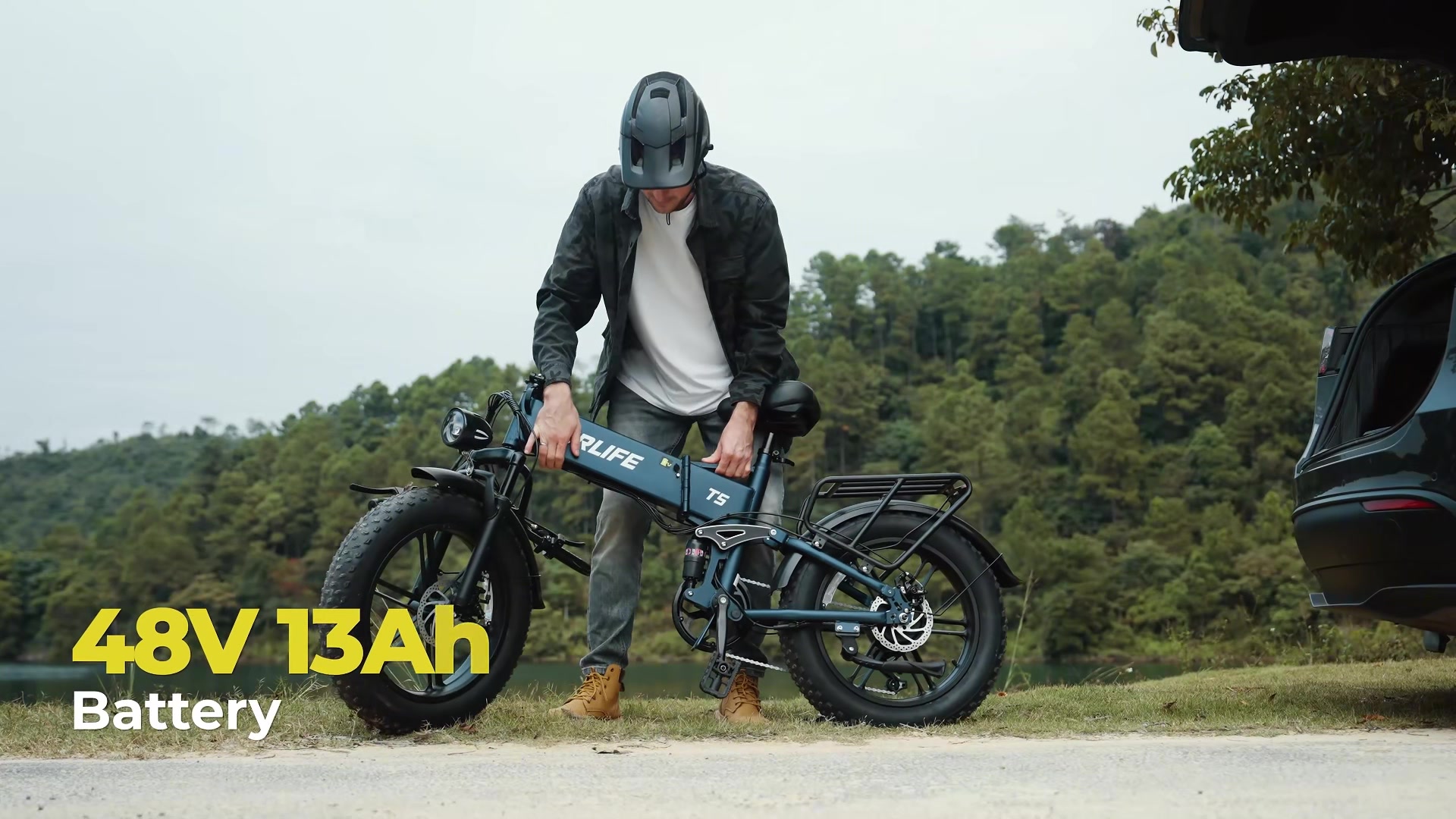 URLIFE VTT électrique pliable, Vélo électrique 20 pouces 4,0 pneus larges, Batterie amovible 48 V 13 Ah, Longue autonomie 80-100 km, Double suspension, 7 vitesses, Adulte, LED, Écran numérique Noir image 0