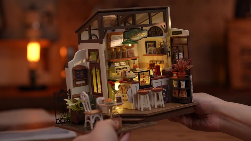 Robotime Rolife No.17 Cafe Shop DIY Dollhouse Kit 25 x 15 x 19.5cm 1PC,Home decoration, bookshelf decoration,Craft Gifts for Adults and Teens,Educational toys image 0