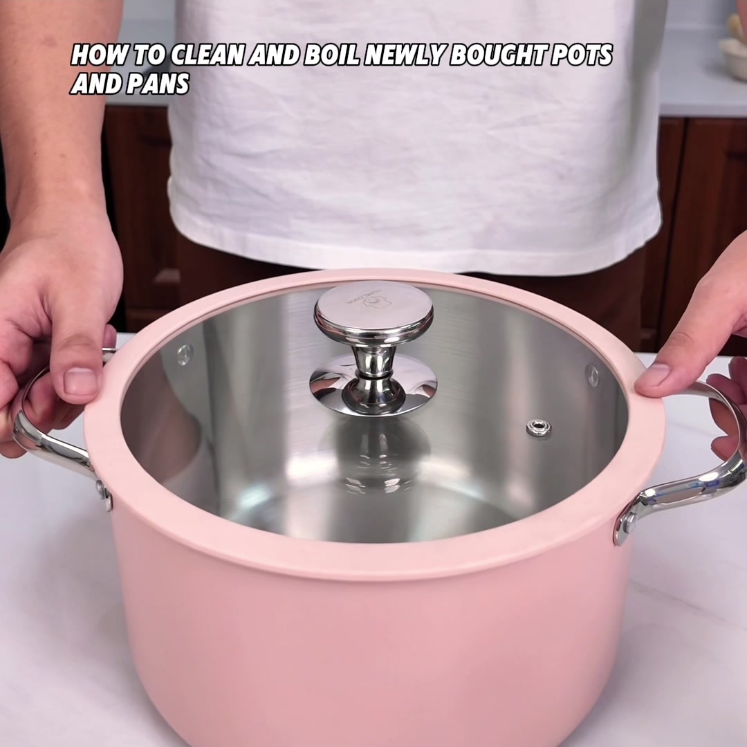 PURE COOK CICI 304 Edelstahl Kochgeschirr-Set rosa keramikbeschichtete Außenseite mit unbeschichteter matt-polierter Edelstahl-Innenseite alle Herdarten inklusive Induktion 16 cm (6,30 in) bis 24 cm (9,45 in) 4 Töpfe mit 4 Glasdeckeln mit