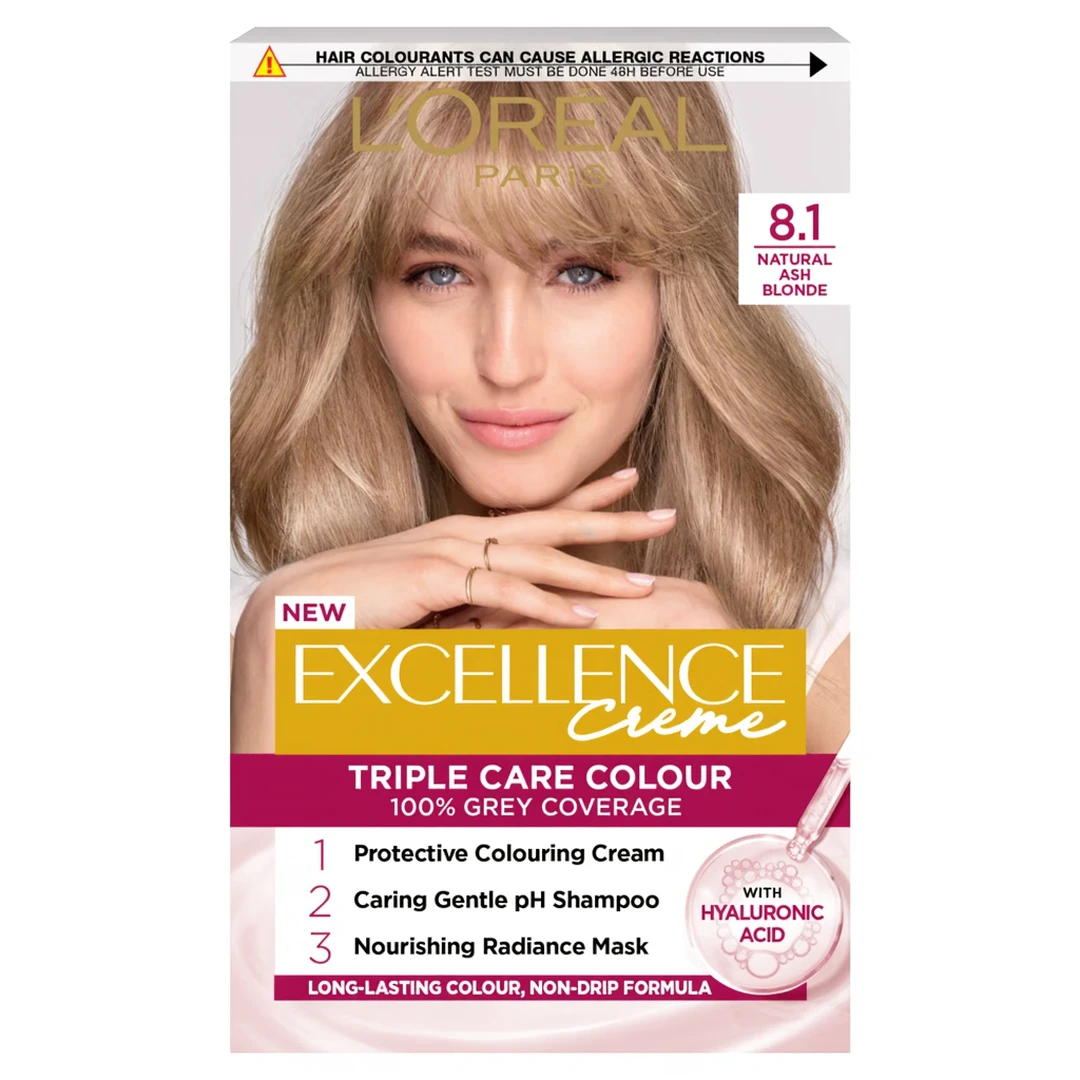L'Oréal Paris Excellence Créme Permanent Hair Dye, 8.1 Natural Ash Blonde