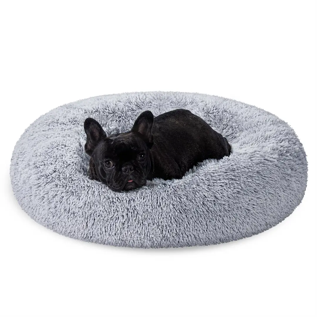 FEANDREA Fluffy Dog Bed, Cat Bed, Doughnut Cushion, 70x70x20cm, Grey