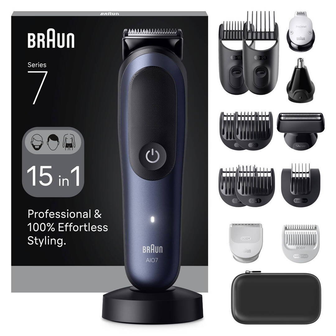 Braun All-in-One Series 7, 15in1 Grooming Kit, ProBlade, AutoSense, AIO7580, Blue