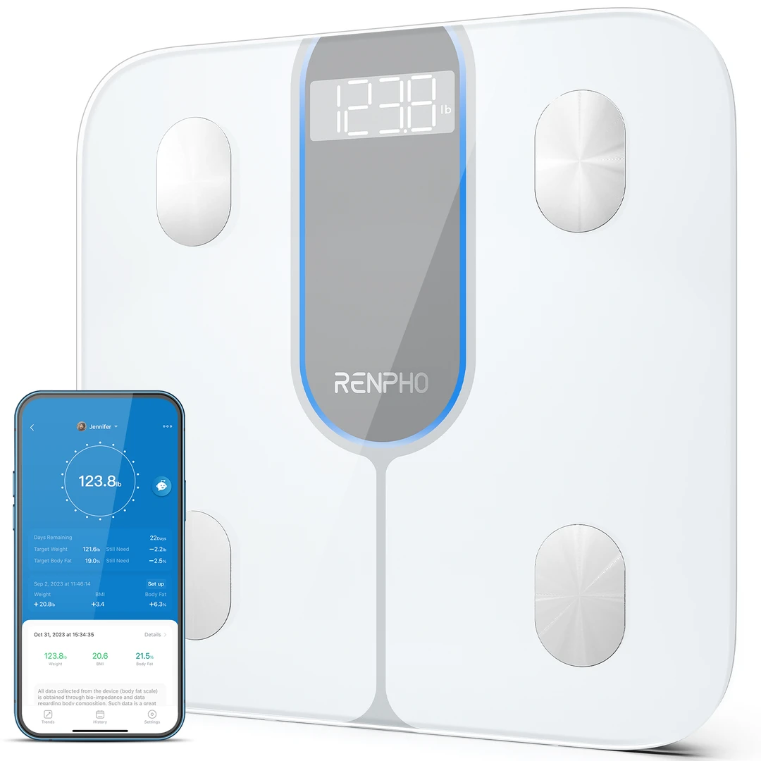 RENPHO Elis 1C Smart Body Weighing Scale, Body Weight & BMI, Bluetooth & App Compatible, High Precision Sensors, White