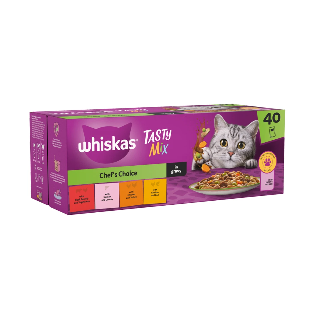 Whiskas 1+ Chef's Choice Mix Adult Wet Cat Food Pouches in Gravy 40 x 85g