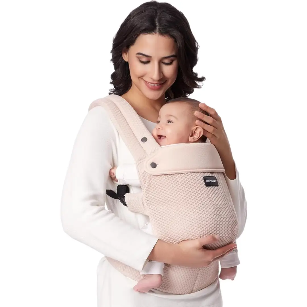 Momcozy Mesh Baby Carrier - Ergonomic, Lightweight Carrier for 3.2-20 kg Infants with Lumbar Support and All-Day Comfort, Hands-Free Design in Pink