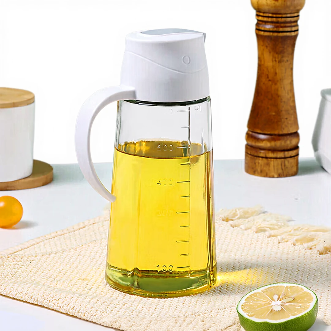 Glas Olie Fles Automatische Opening en Sluit Olie Fles Olie Tank Aroma Saus Azijn Pot Kruiden Fles Olie Fles Wit 630ML