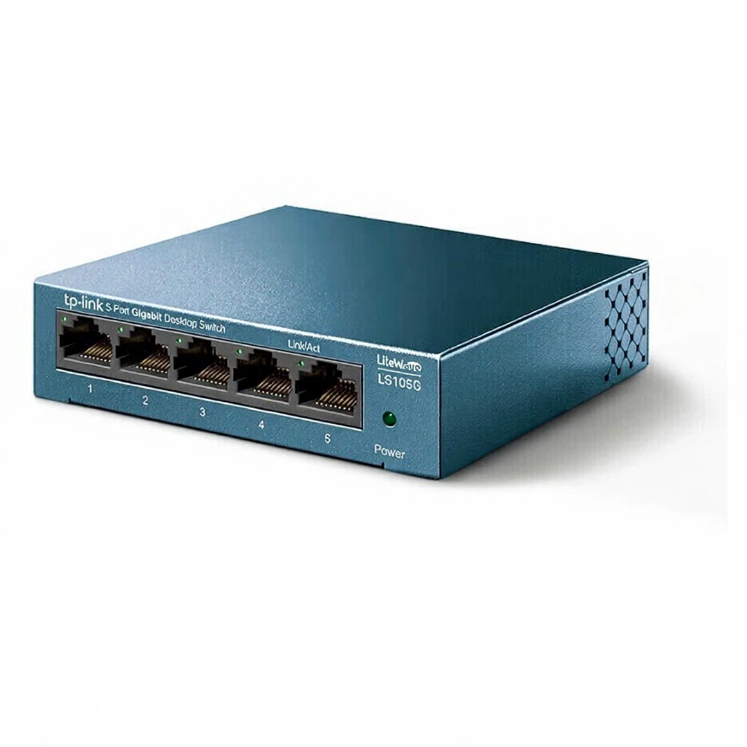TP-Link LS105G 5-Port gigabit Netzwerk-Switch (5 RJ-45 LAN-Ports, robustes Metallgehäuse, 802.1P/DSCP QoS, Plug-and-Play, lüfterlos) metallic blau