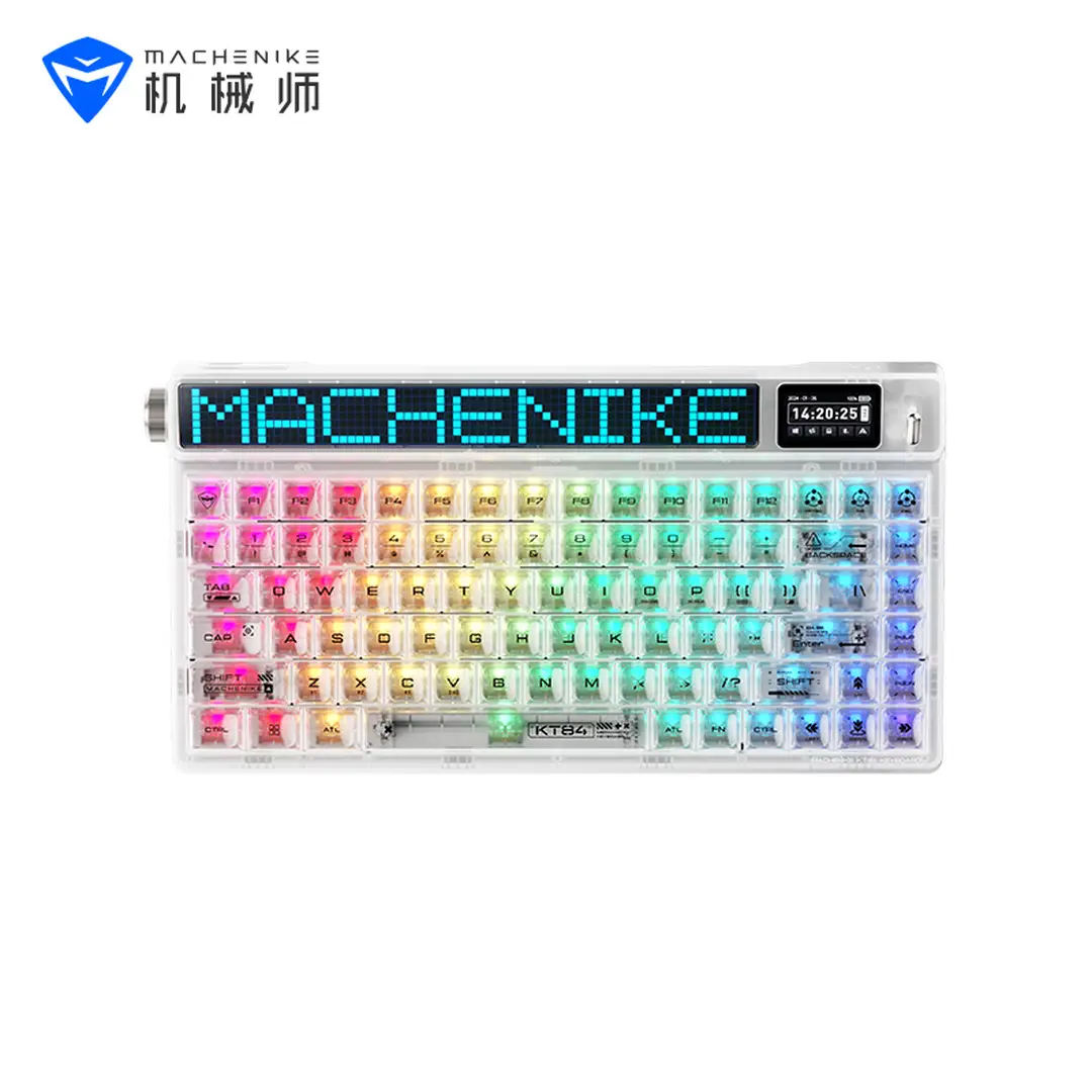 Machenike KT84-B84W Smart Screen Tri-mode White Gateron Yellow Switch