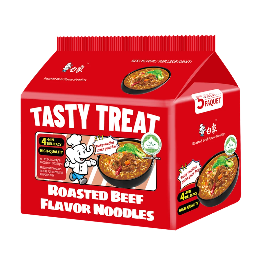 Bai Xiang Nouilles instantanées saveur bœuf braisé, lot de 5 paquets, 84 g x 5
