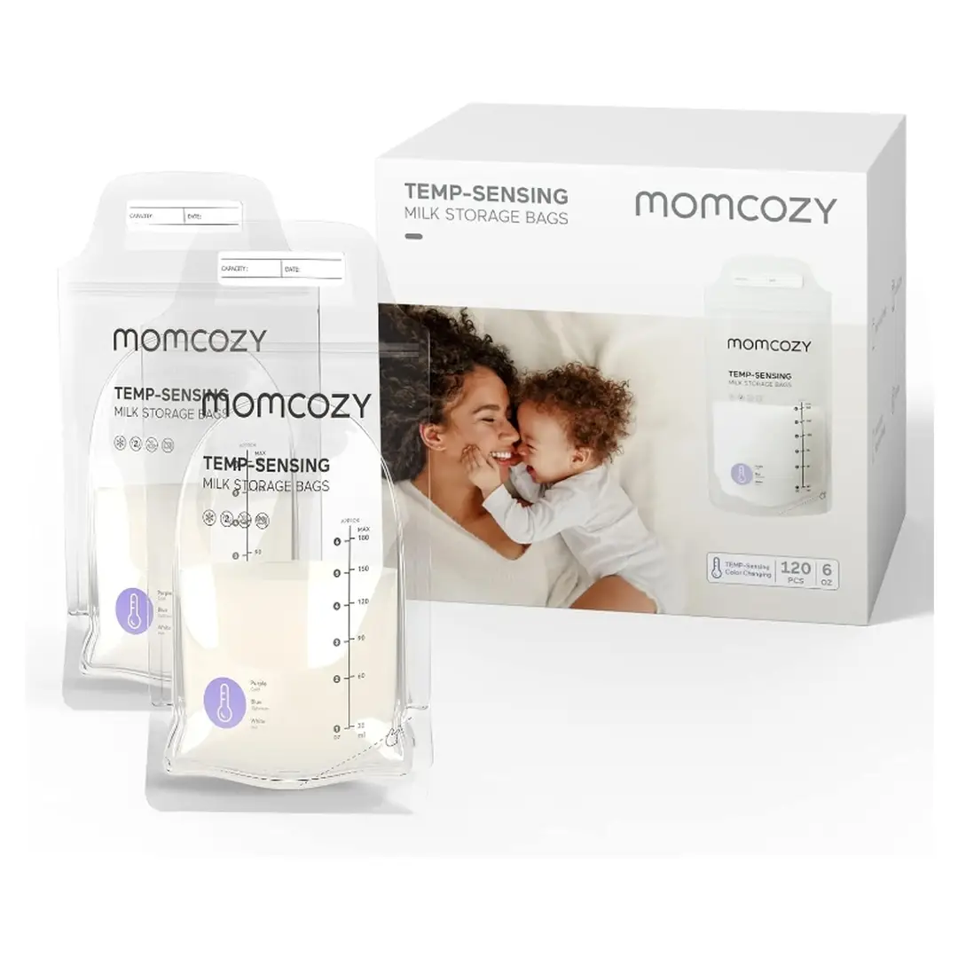 Momcozy Temperatuursensor Melkopslagzakjes - 6oz 120ST Zelfstandig Staande Vrieszakjes Zonder Lekken Wegwerpbaar