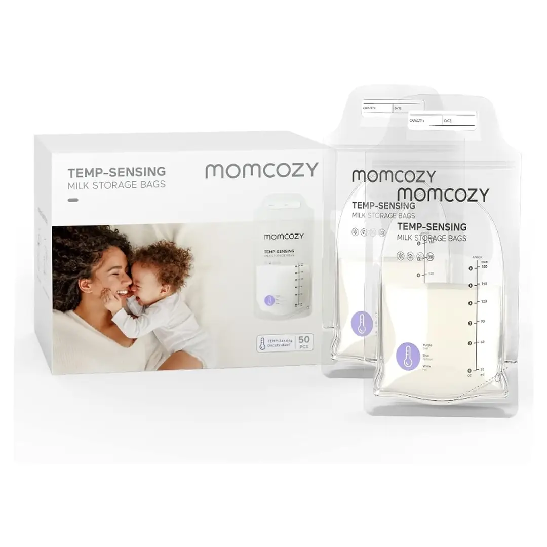 Momcozy Muttermilch-Aufbewahrungsbeutel mit temperaturabhängigem Farbwechsel – 50 Stück, 6 oz, selbststehend, auslaufsichere Einweg-Gefrierbeutel für stillende Mütter
