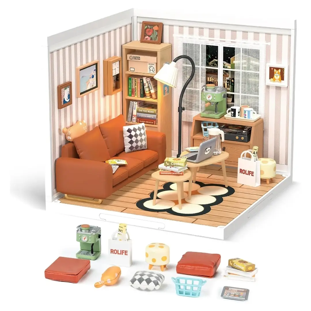 Robotime Rolife Cozy Living Lounge DIY Miniatuurhuis Kit 16,3 x 16,3 x 15,2 cm 1 stuk