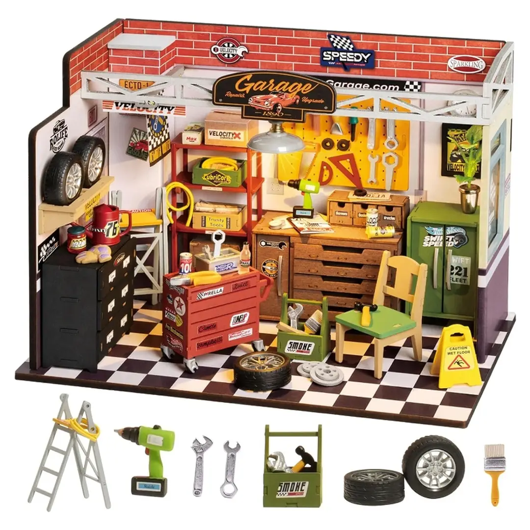 Robotime Rolife Garage Workshop DIY Dollhouse Kit 24 x 14.9 x 17.1 cm 1PC