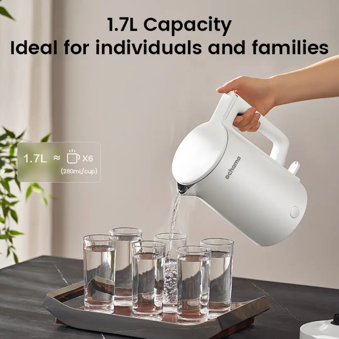 ochama Electric Kettle, Stainless Steel & Nordic White, 1.7L Cordless Kettle, Fast Boil, Push to open lid, Perfect Pour Spout