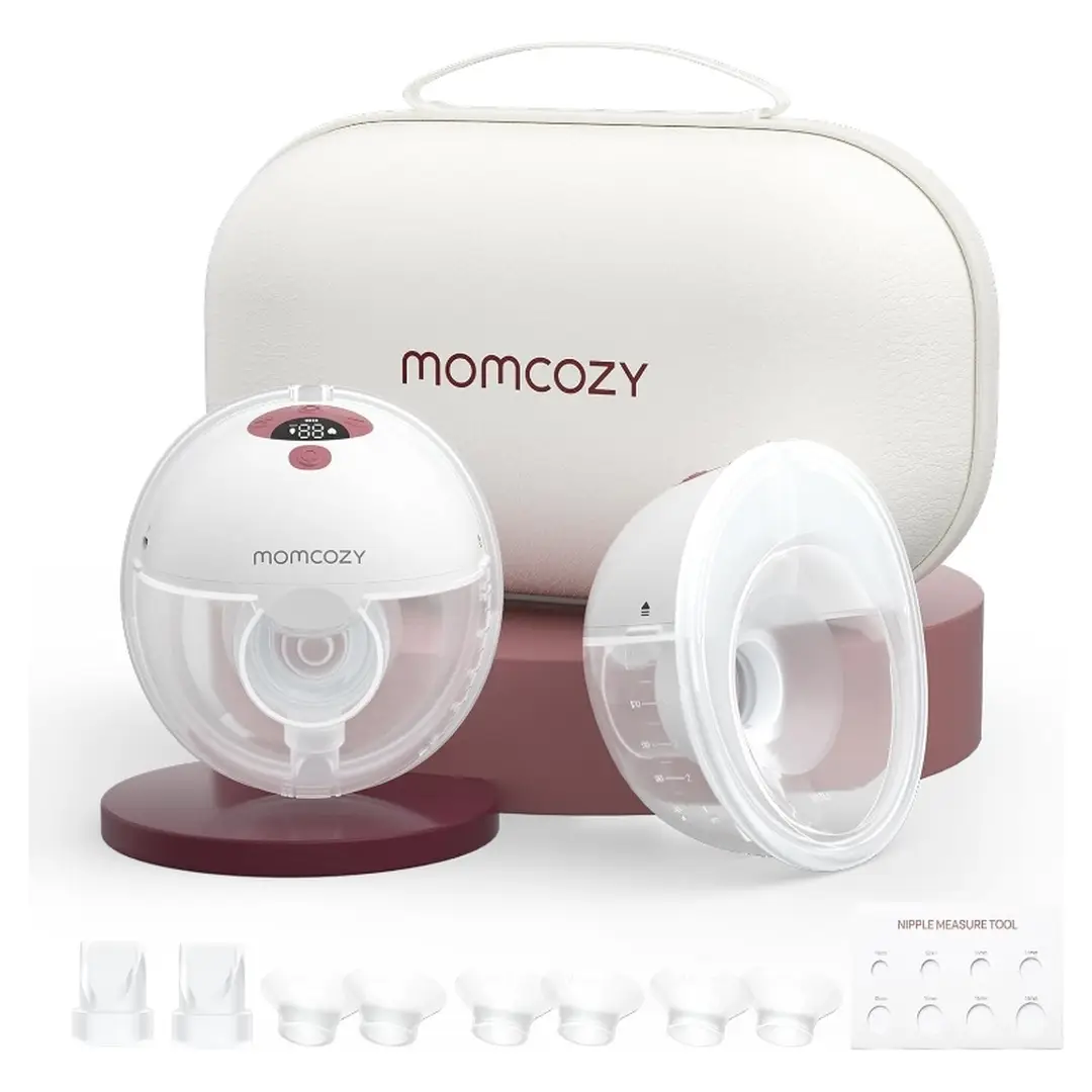 Momcozy M5 Freihändige Milchpumpe - Tragbare elektrische Pumpe, doppelt abgedichtete Brusthaube, 3 Modi und 9 Stufen, Grau, 2er-Pack
