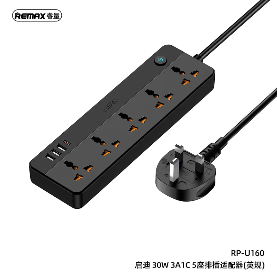 REMAX Kiddy Series 30W 3A1C Power Strip - Black