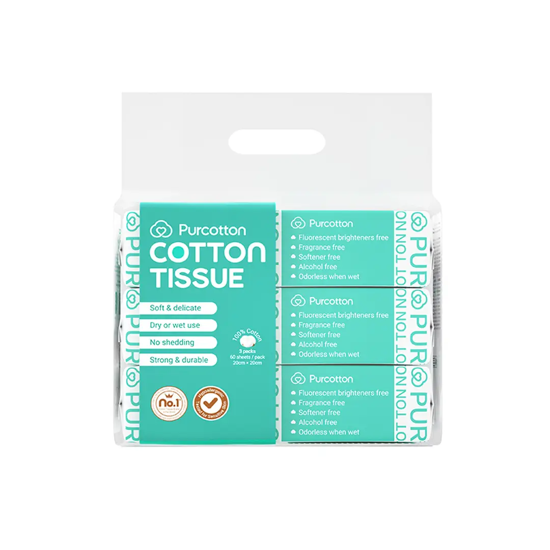 Purcotton Lot de 3 paquets de 60 serviettes douces en coton épais