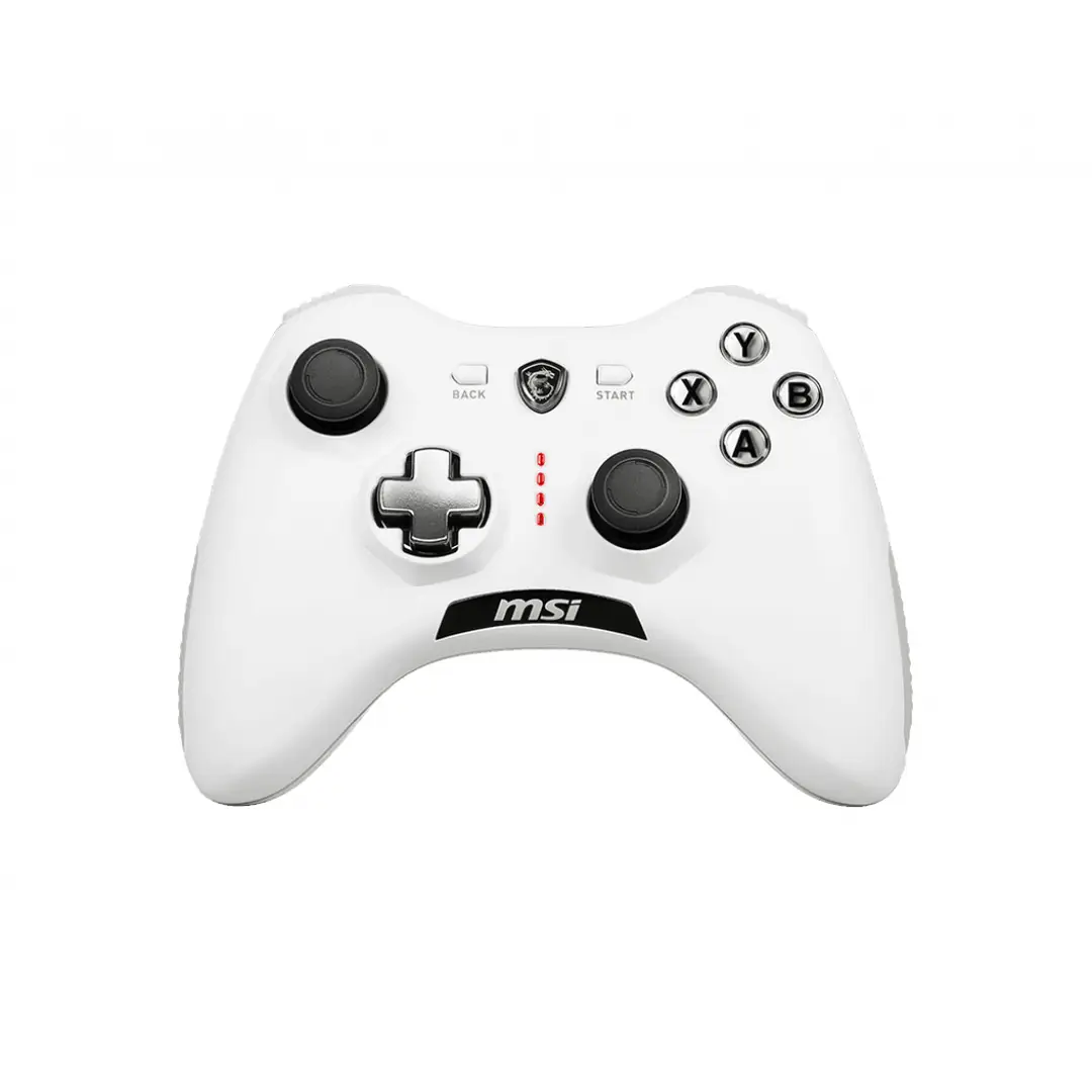 MSI Force GC20 V2 witte gaming-controller voor pc en Android, bedraad, met verstelbare D-pad-cover, dubbele vibratiemotoren, ergonomisch ontwerp en afneembare kabels