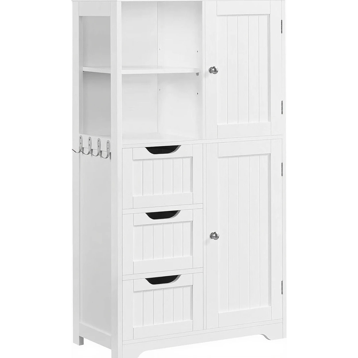 Yaheetech Badezimmerschrank, Badkommode und Baderegal mit Schubladen, Ablagefächern, Haken und höhenverstellbarem Einlegeboden, 60 x 30 x 107 cm | Badezimmerschränke