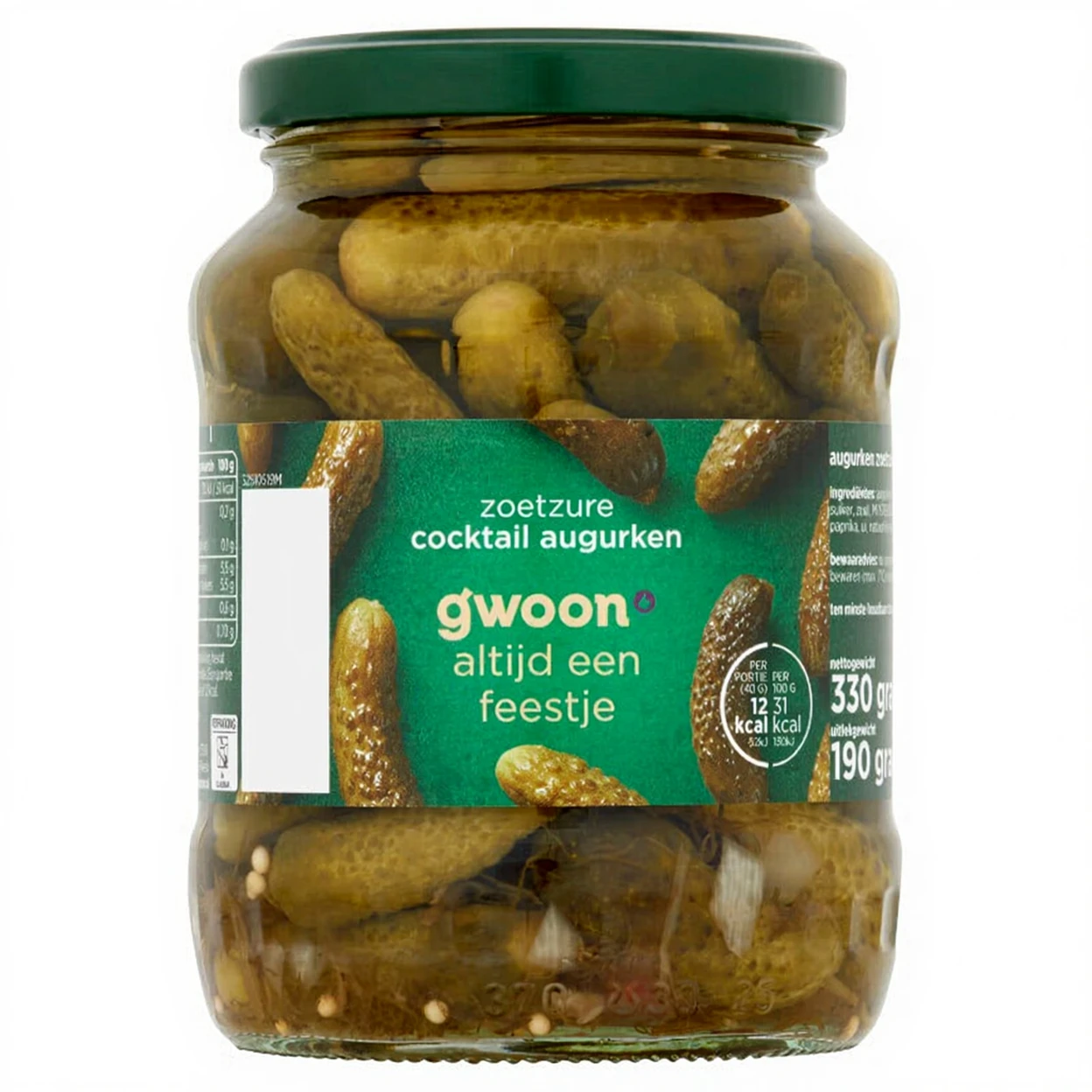 G woon Zoet En Zuur Cocktail Augurken 320 G Tafelsauzen g-woon-zoet-en-zuur-cocktail-augurken-320-g-tafelsauzen