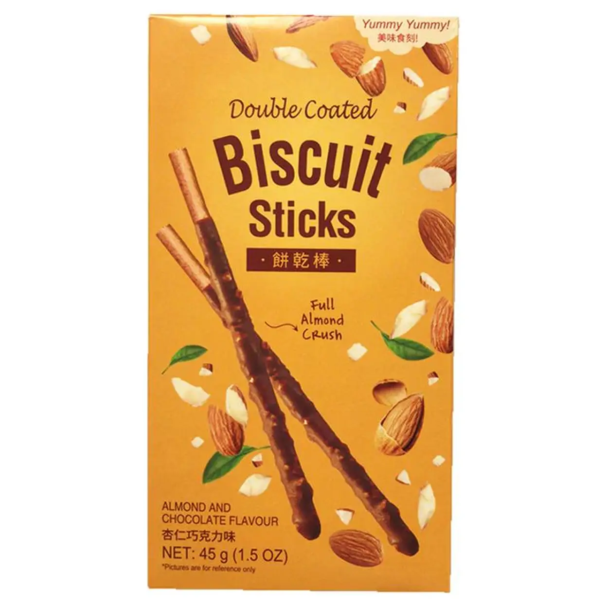 Yummy Yummy Bâtonnets de Biscuits à Double Enrobage – Amandes Concassées & Chocolat 45 g