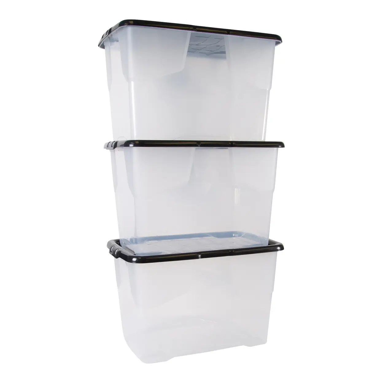 Strata Box Set Strata Curve Box with Lid 65L Set of 3 - Clear/Black Lid | Home Storage ...