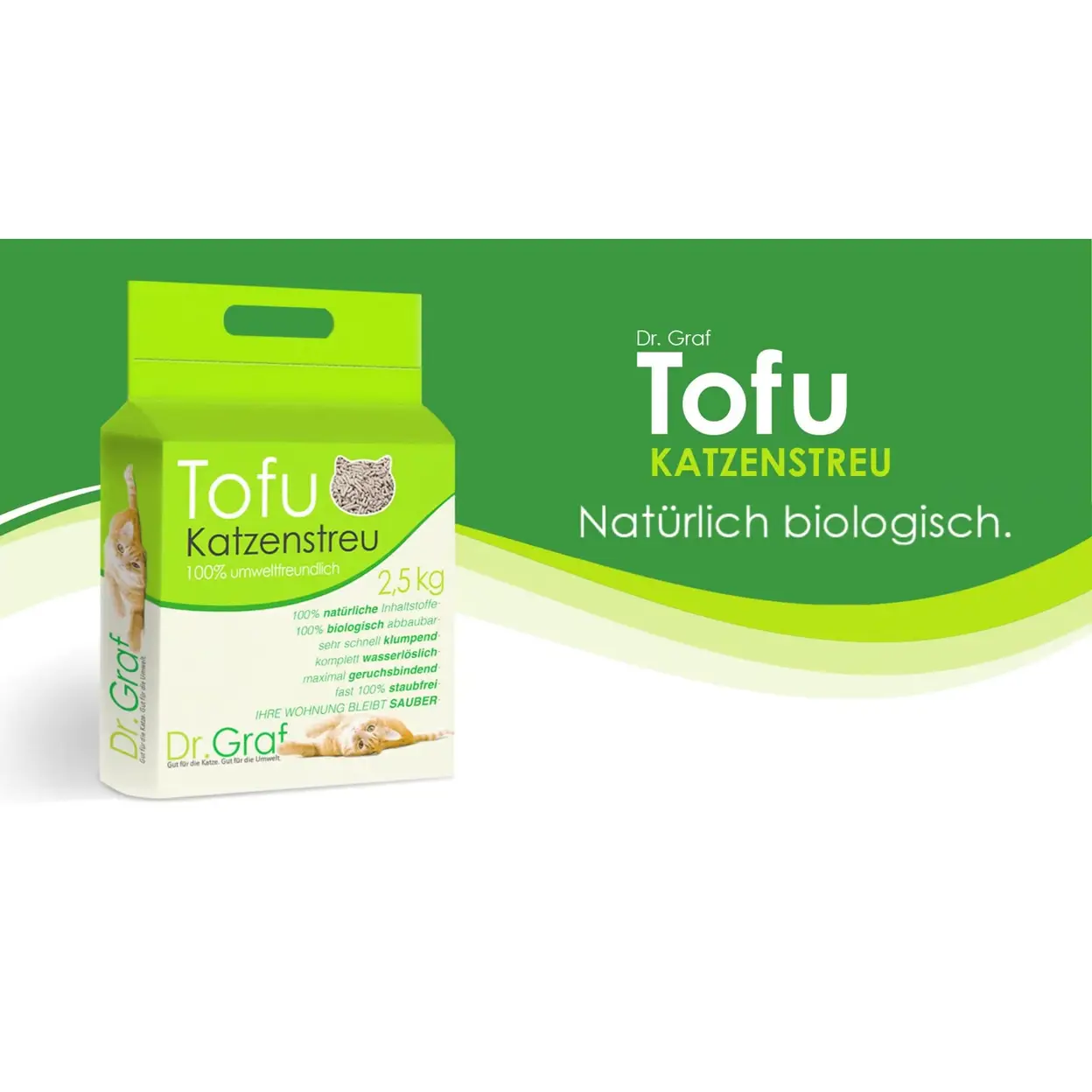 Dr. Graf Tofu-Katzenstreu, 100% natrliche, innovative Klumpenstreu,  geruchlos, vollstndig wasserlslich, biologisch abbaubar, staubfrei,  uerst saugfhig und schnell trocknend (2 x 2,5 kg) | Katzenstreu &  Stubenreinheit | Joybuy
