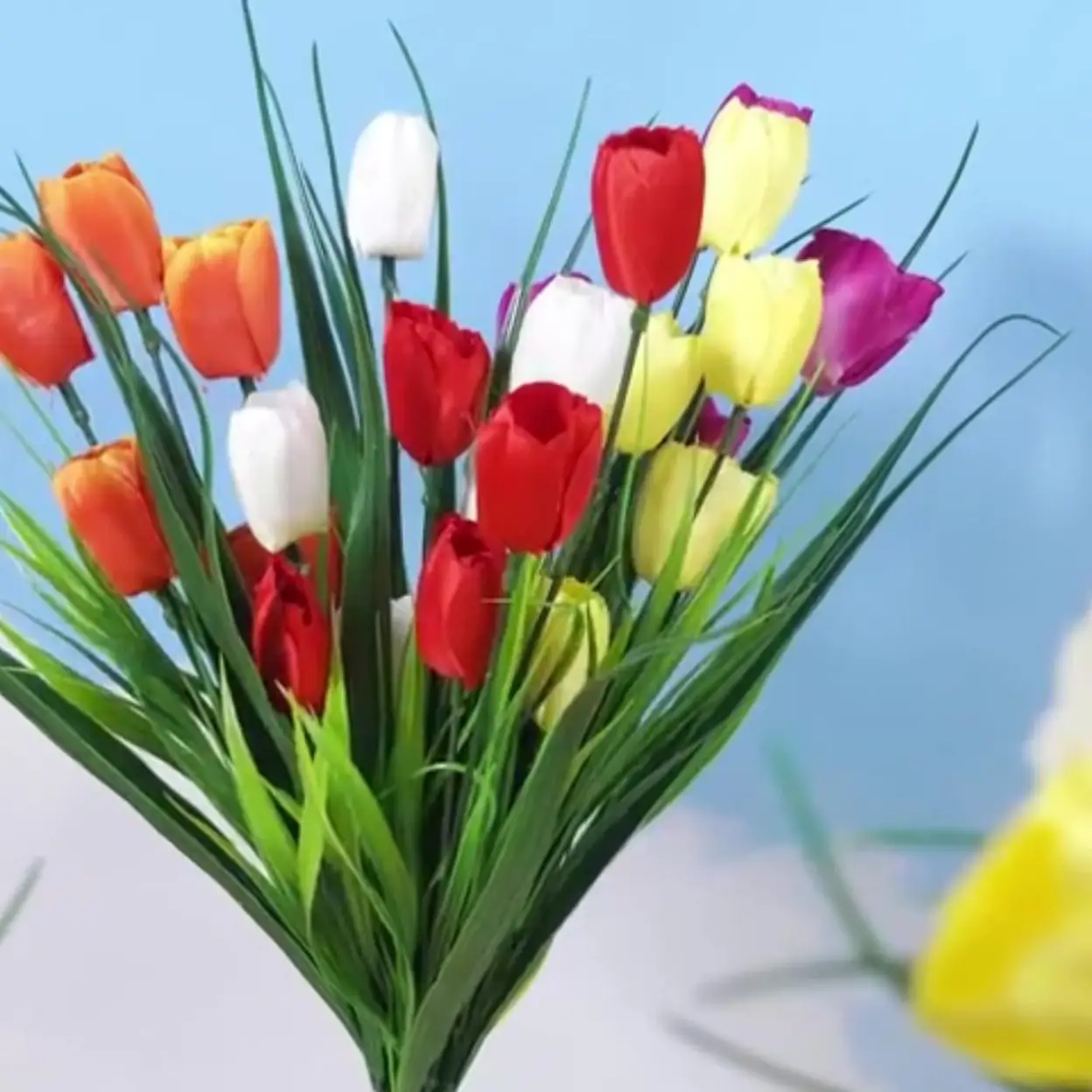 12 Stück 15 Zoll/38 cm Künstliche Blumen Mehrfarbige Fake-Tulpen, farbecht, Kunststoff-Tulpen, Blumenarrangement für Oster- und Frühlingsdekoration Kranz | Kunstblumen & Kunstpflanzen