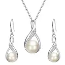 Ever Faith Cubic Zirconia and Freshwater Cultured Pearl Infinity Pendant Necklace and Earrings Set image 0