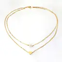18K PVD Gold Stainless Steel Double Layered Necklace, Heart and Pearl Pendant Choker Set image 0