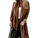 Women's Classic Coat Lapel Collar Open Front Belted Long Jacket (brown, S) image 0
