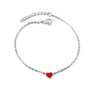 Red Heart Pendant Bracelet, Stainless Steel Silver Tone, 17+3cm Romantic Jewelry image 0