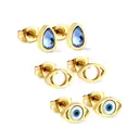 3-Pair Set Geometric Crystal & Evil Eye Stud Earrings, 18k PVD Gold Plated Stainless Steel Mixed Shape Earrings image 0