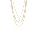 18K Gold Plated Triple Layered Necklace Set with Pearl and Rectangular Pendant image 0