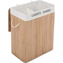 JOYFURNOS100L Panier à Linge Pliable en Bambou avec 2 Compartiments - 52 x 63 x 32 cm image 0