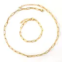Paperclip Link Chain Bracelet & Choker Set, 18K Gold PVD Stainless Steel Oval Link Jewelry, Unisex Minimalist Style image 0
