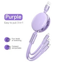 HOCO 3-in-1 Retractable Charging Cable - USB-A to Lightning/ USB-C/ Micro-USB - 1M - Purple image 0
