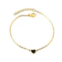 Black Heart Charm Bracelet, 18K PVD Gold Plated Stainless Steel, 17+3cm image 0