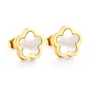 Gold Plated Flower Stud Earrings with White Shell – Mother of Pearl Peach Blossom Inlay, Sweet Floral Jewelry image 0