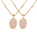 17-Inch Gold Plated Oval Stone Pendant Necklace, Pink Natural Look Gemstone Charm Jewelry image 0
