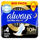 Always Ultra Sanitary Towels Secure Night Size 4 - 16 Pads image 0