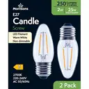 Morrisons Light Bulb LED Candle Filament Screw E27 Warm White 2W 250 Lumens 2pcs image 0