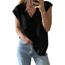 Women's V Neck Sweater Oversized Vest Sleeveless Lightweight Summer Sweater Elegant (black, S) image 0