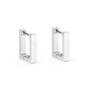Silver Tone Stainless Steel Square Hoop Earrings, 14mm Minimalist Rectangular Huggie Hoops image 0