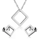 Silver Tone Square Jewelry Set, Geometric Stainless Steel Pendant Necklace and Stud Earrings image 0